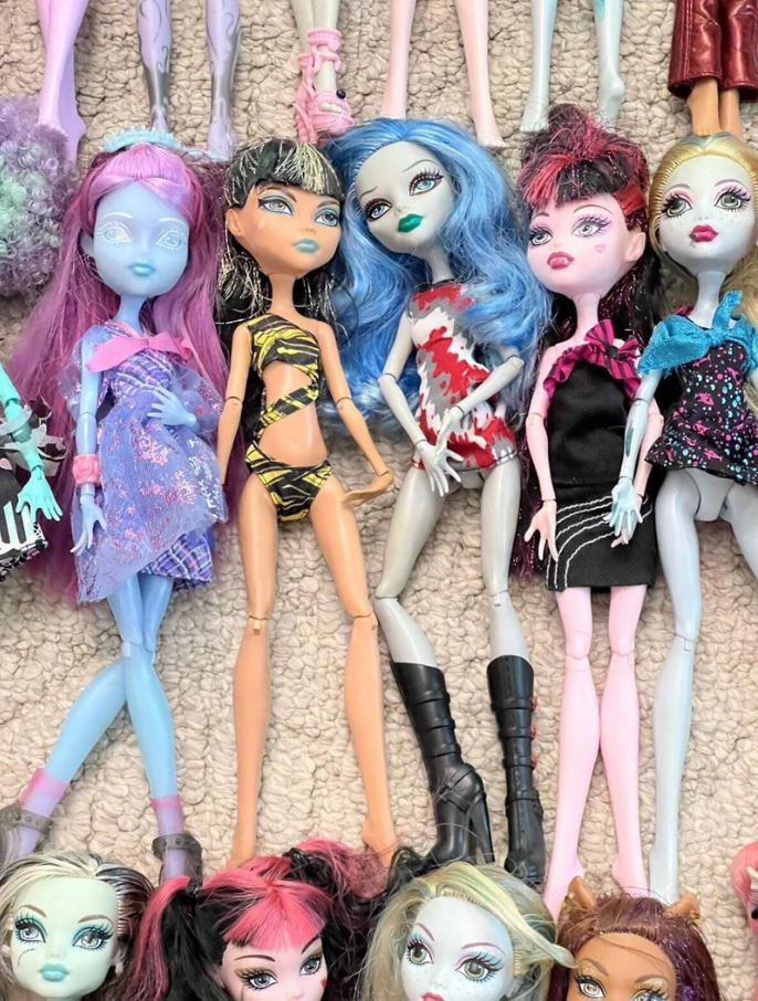 Monster High Doll Lot (54 Dolls) – Extra Clothes, Shoes, Accessories, Stands & More!